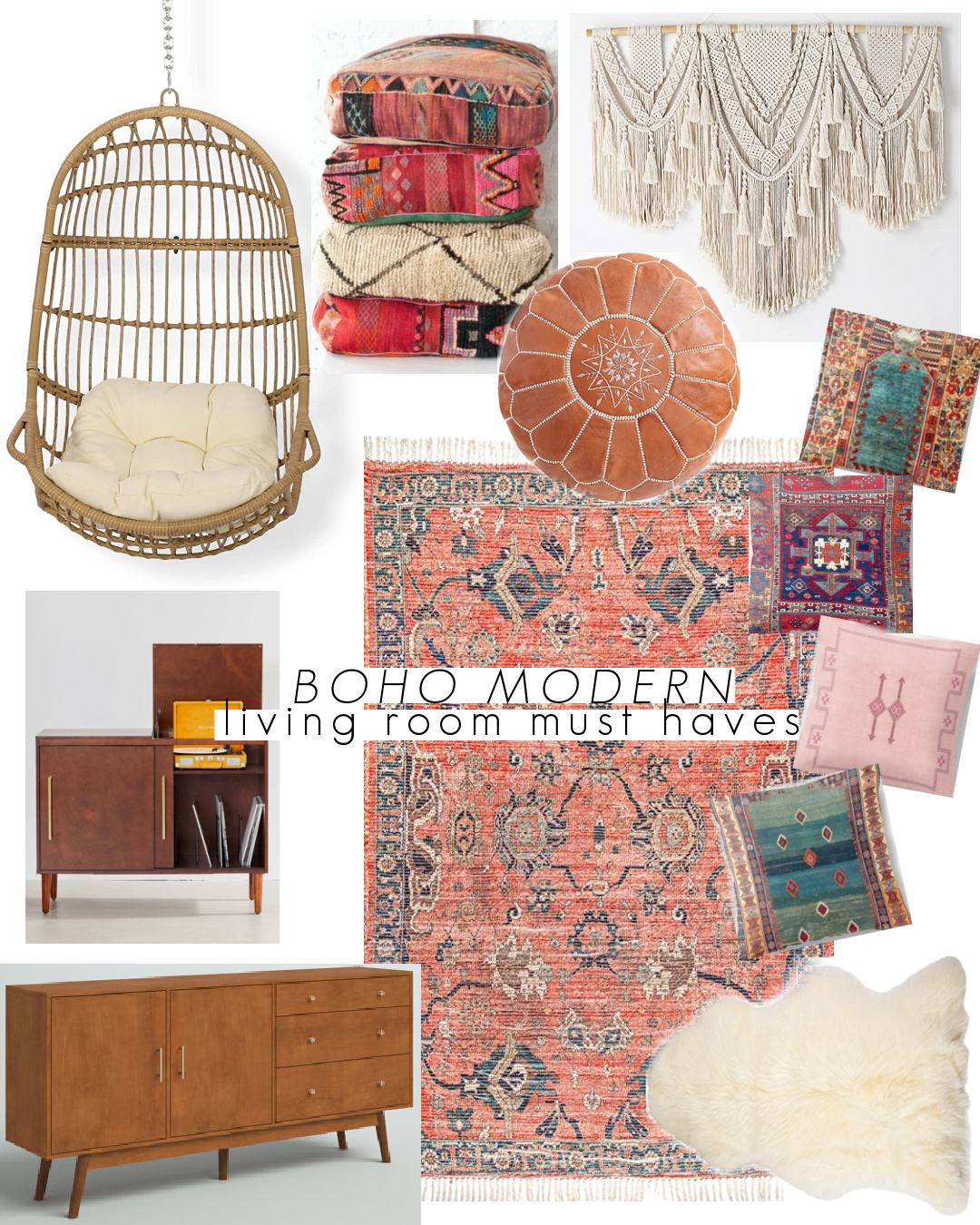 Boho Modern Living Room Must Haves Collage