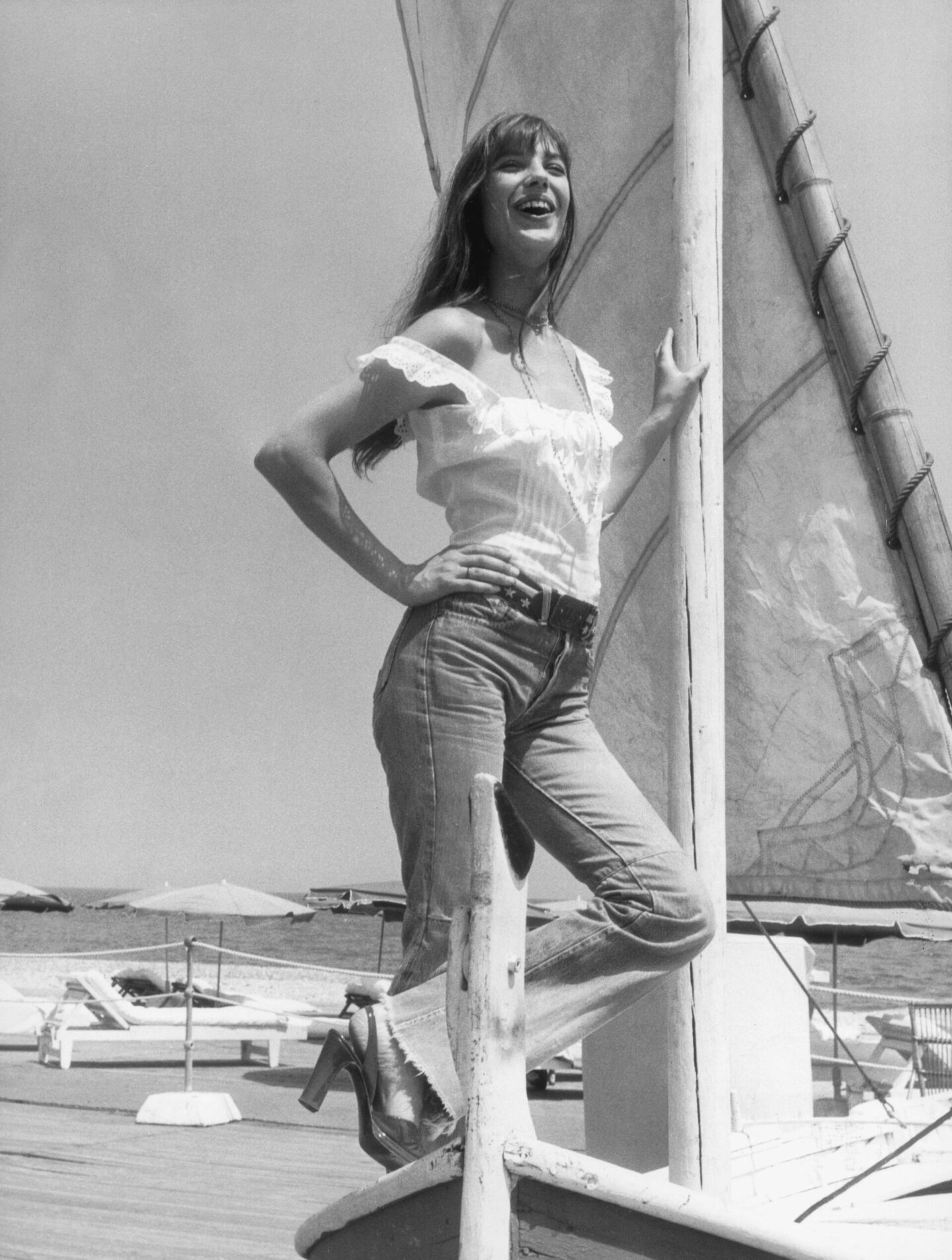 Jane Birkin on a boat in the Cote d'azur