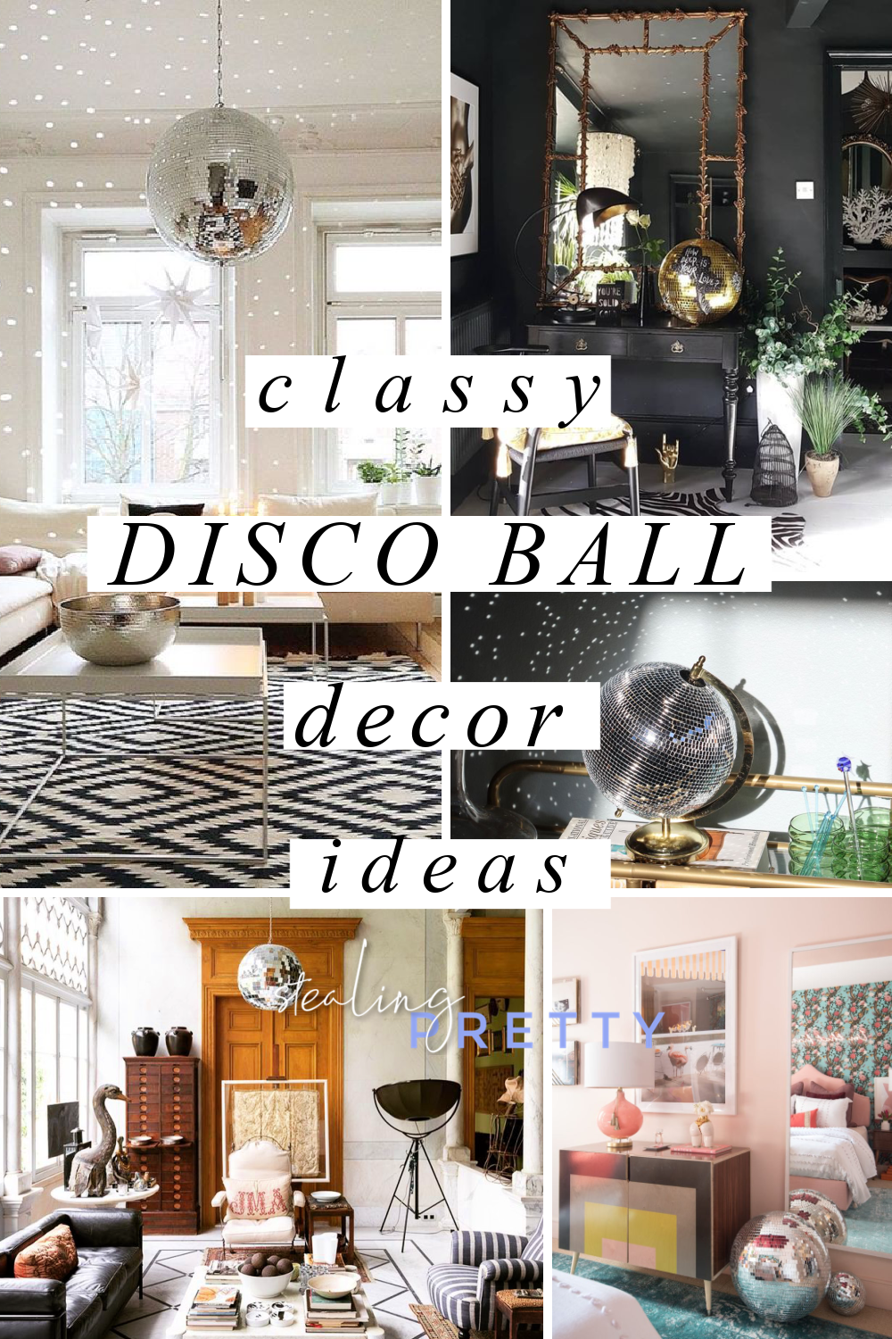 Collage of disco balls in decor
