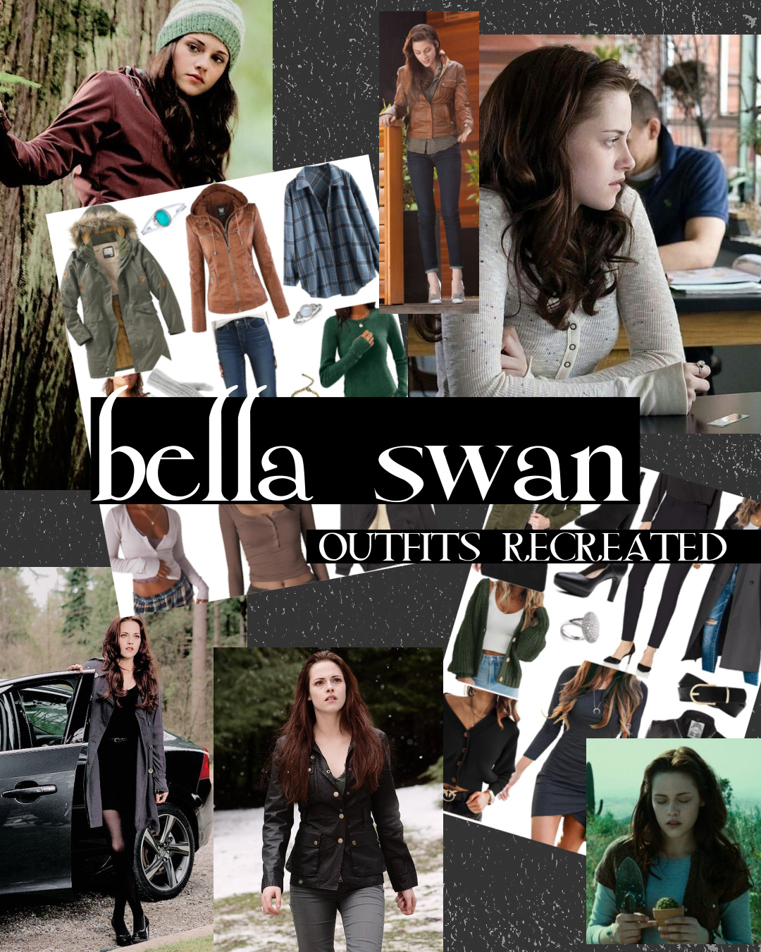 A collage of scenes from Twilight for Bella Swan Outfits