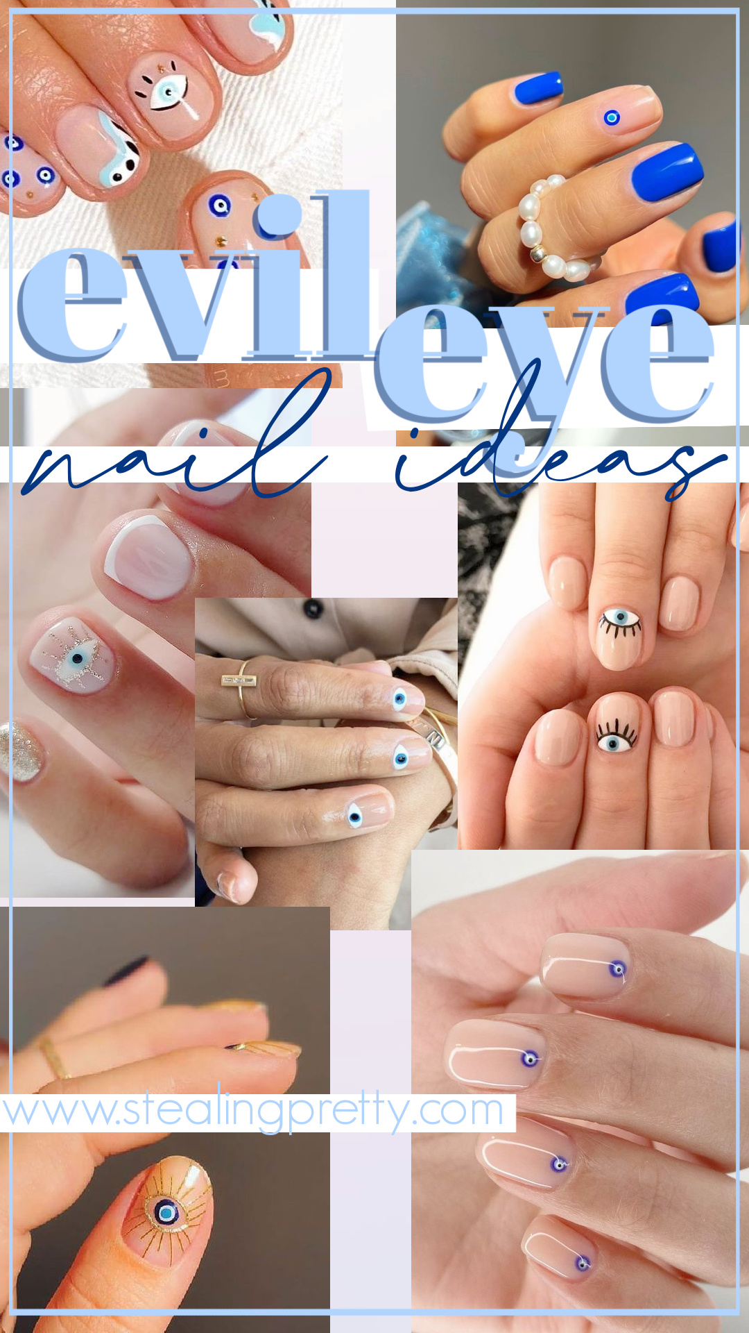 Collage of evil eye nail ideas