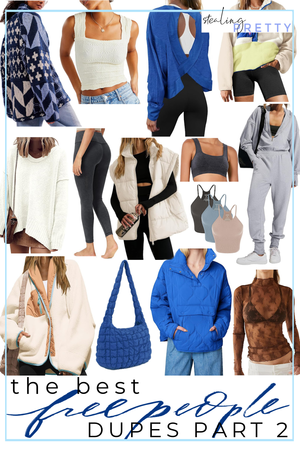 A collage of Free People dupes on Amazon.